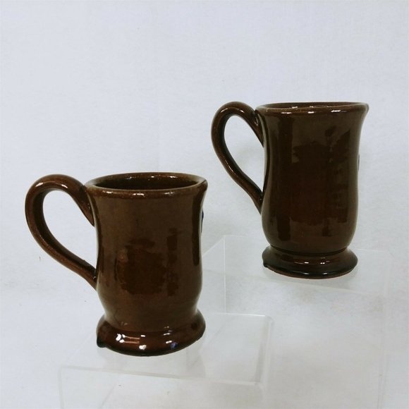 Mugs Pottery Bluebirds Artisan Handmade Signed Dated Set of 2 Different Sizes - Picture 3 of 8